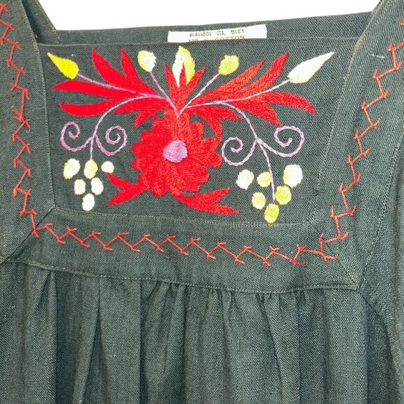 Vintage Ecuadorian Forest Green Embroidered Wedding tunic dress M - Picture 5 of 10